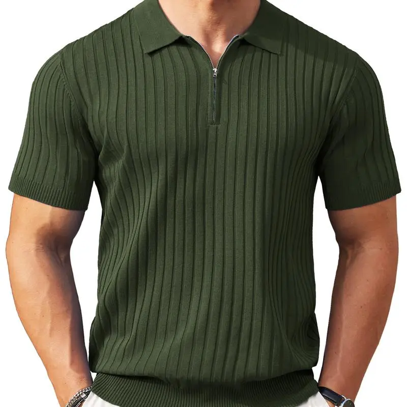 New York Fashion Week Men's Zip-Up Short-Sleeve Polo Shirt
