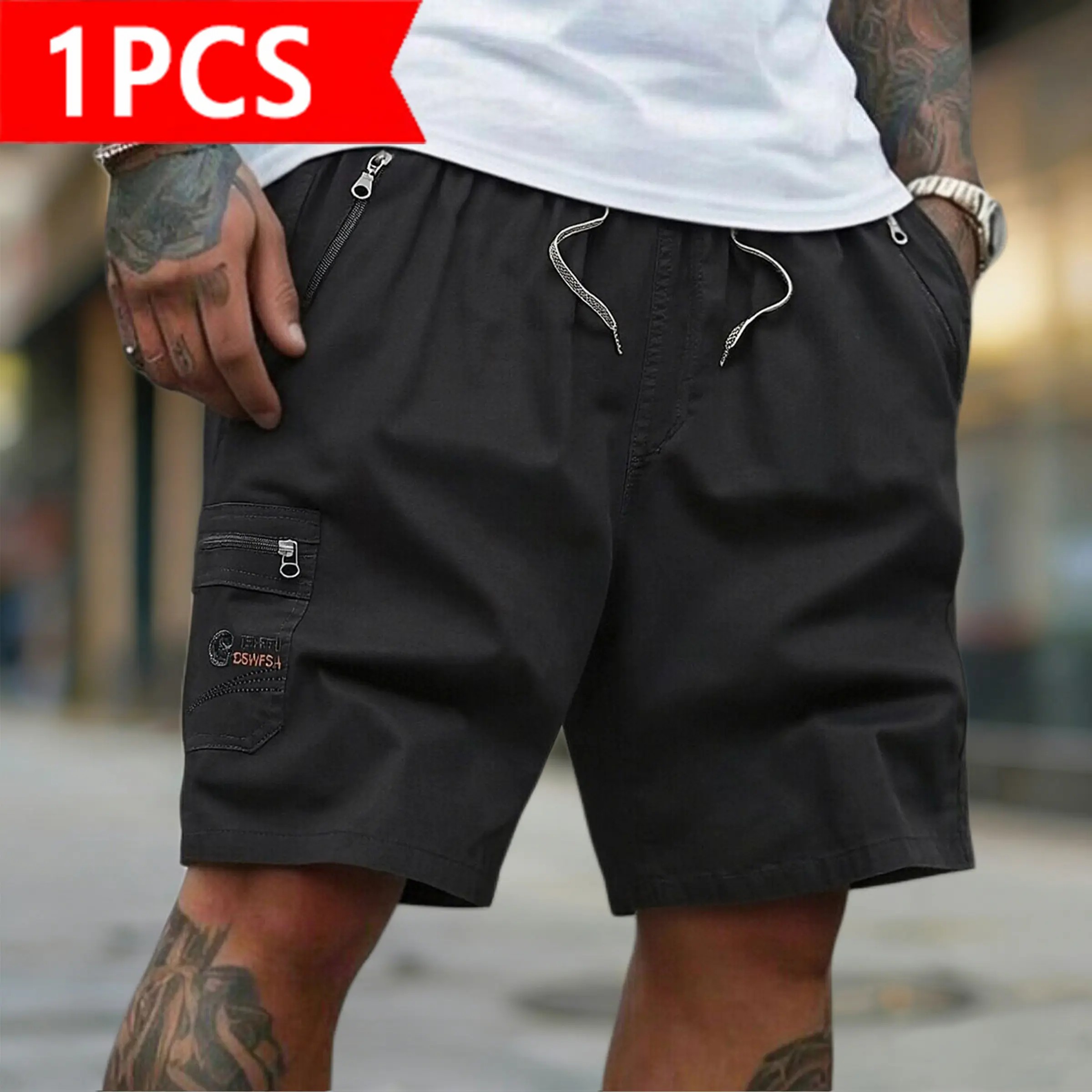 Cargo Shorts | Casual Drawstring Elastic Waist Shorts with Zipper Pockets | Quick Dry Lightweight Streetwear for Summer
