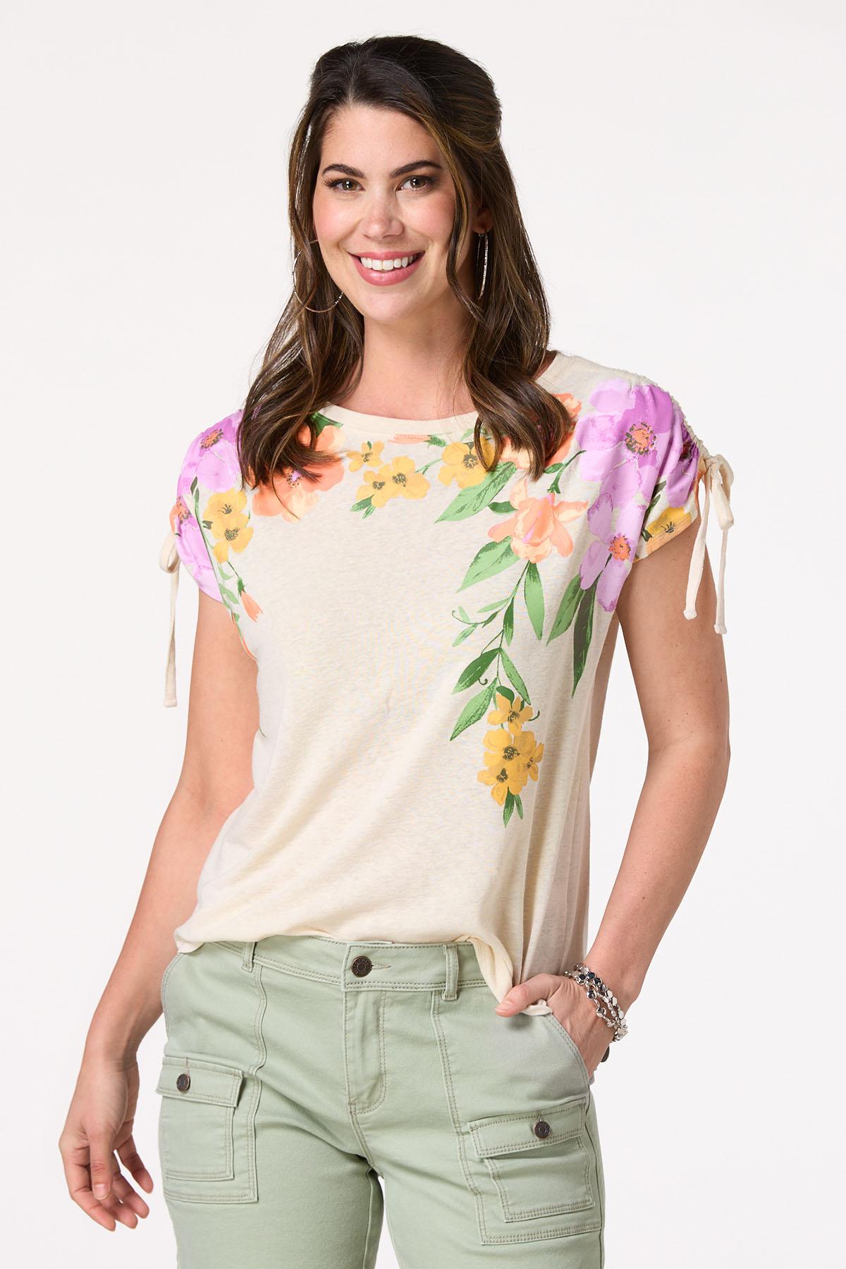 Floral Ruched Tie Sleeve Top