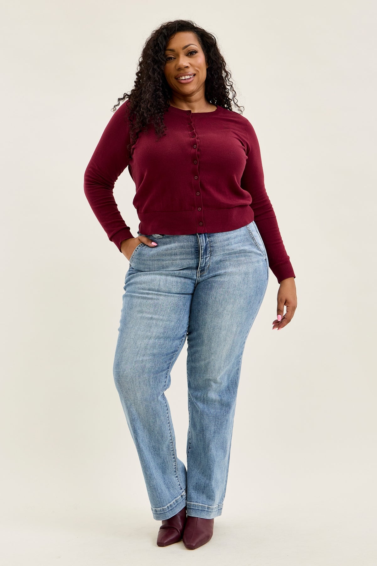 Penny Light Grey Blue Trouser Wide Leg - PLUS