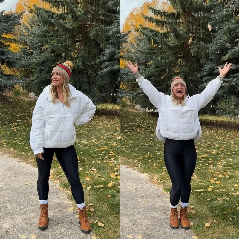 Women's oversized down jacket with quilted batwing sleeves pullover