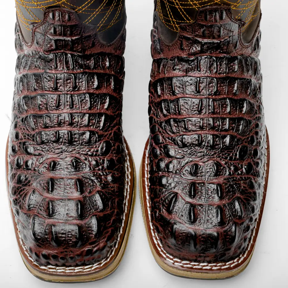 Brown Caiman Neck Leather Boots With 3D Lightweight Sole - Composite Toe