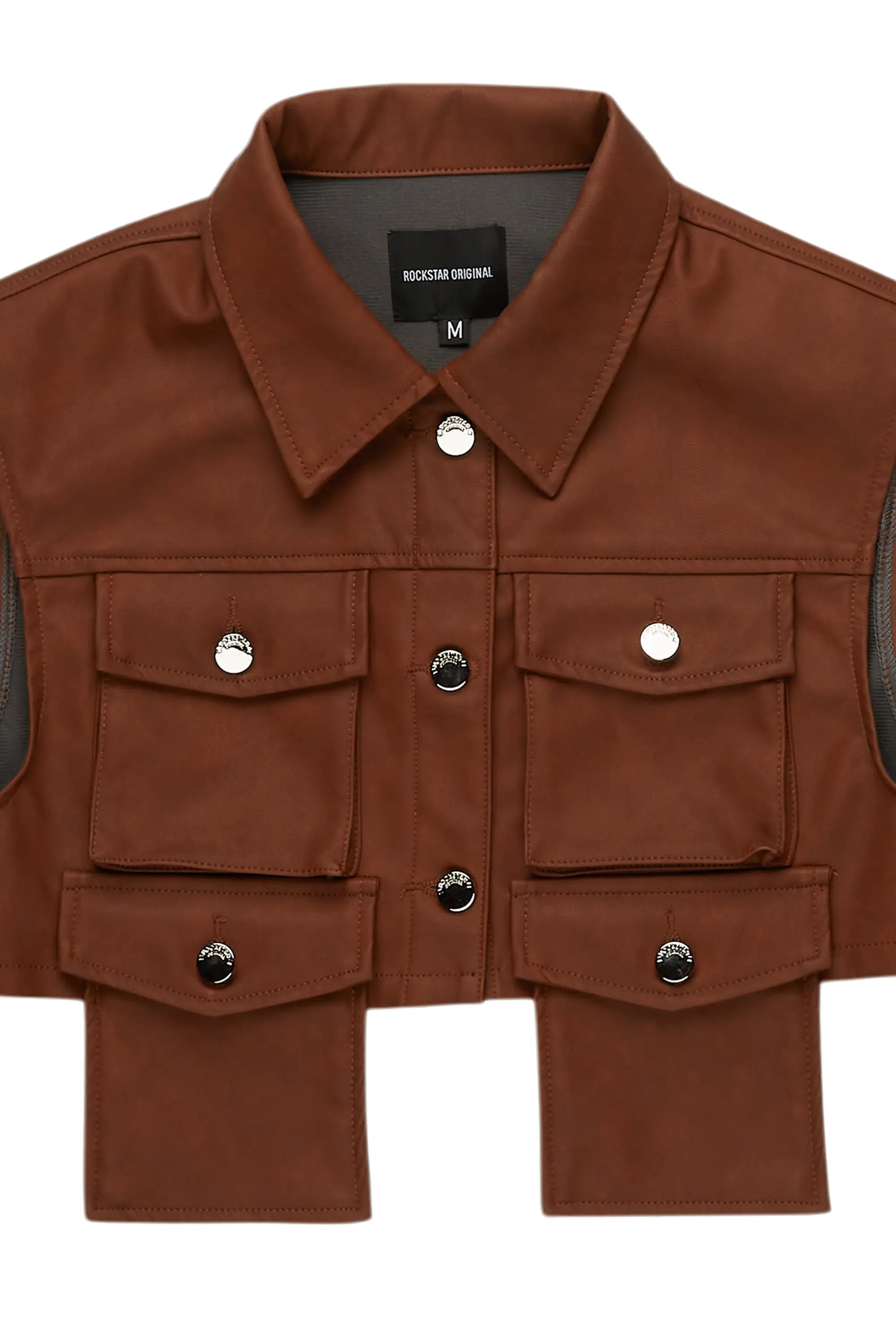 Kiedra Brown Cargo Faux Leather Vest