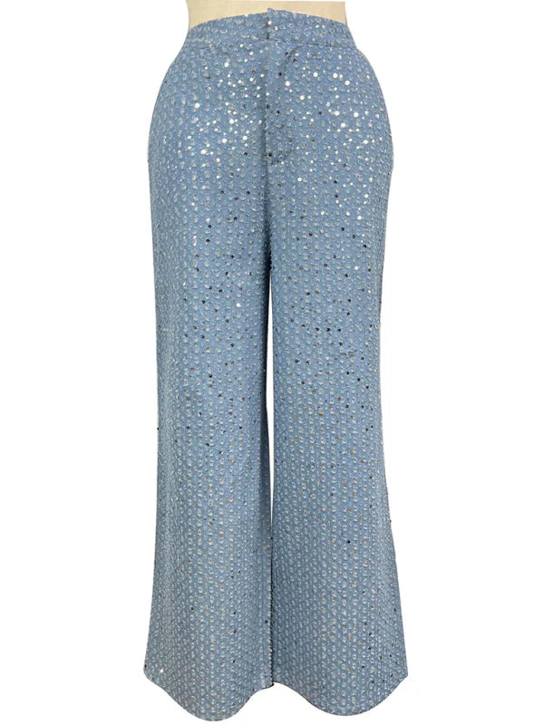 ✨ Sparkle & Slay: Women's Sequined Denim Straight-Leg Pants – Trendy, Chic & Comfy ✨