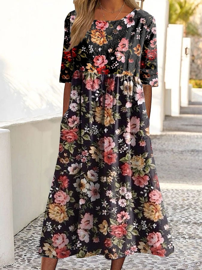 Women's Vintage Floral Art Print Dress- Fast Shipping