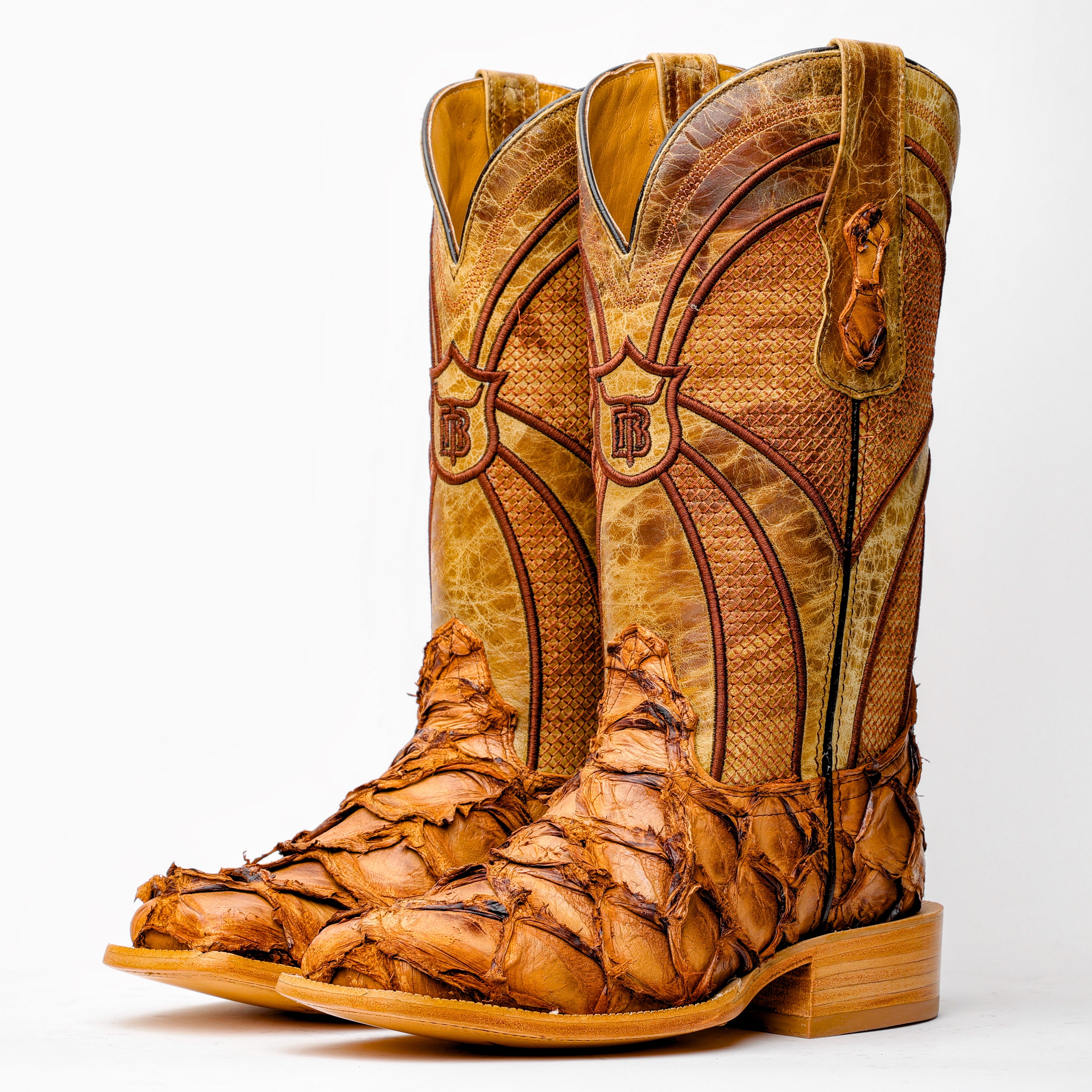 Matte Tan Genuine Pirarucu Boots - Square Toe