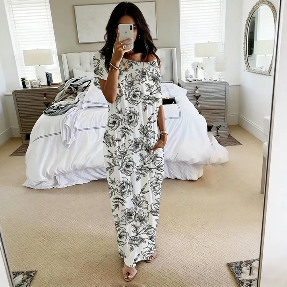 🔥8-PACK $24 - Women's Solid Color Batwing Sleeve Lounge Dress