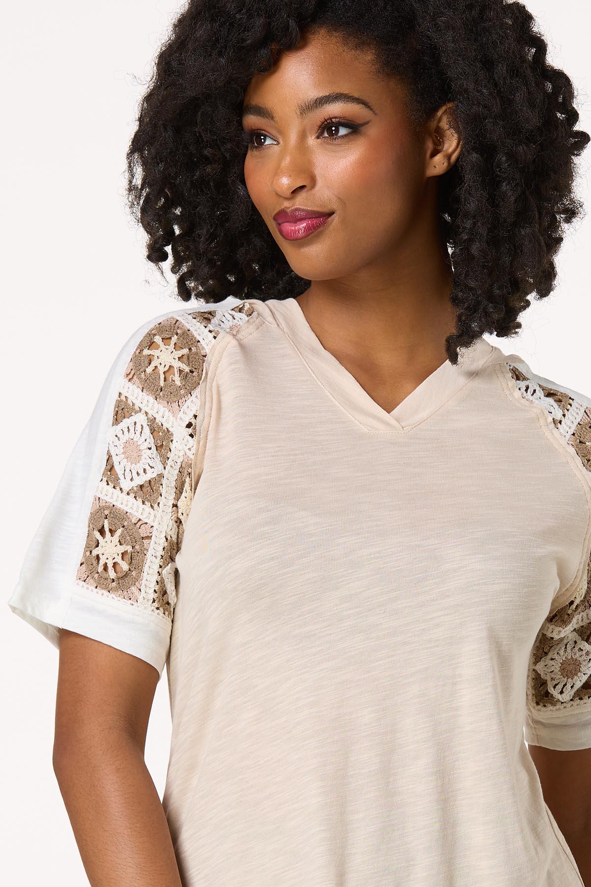 Crochet Sleeve Hooded Top