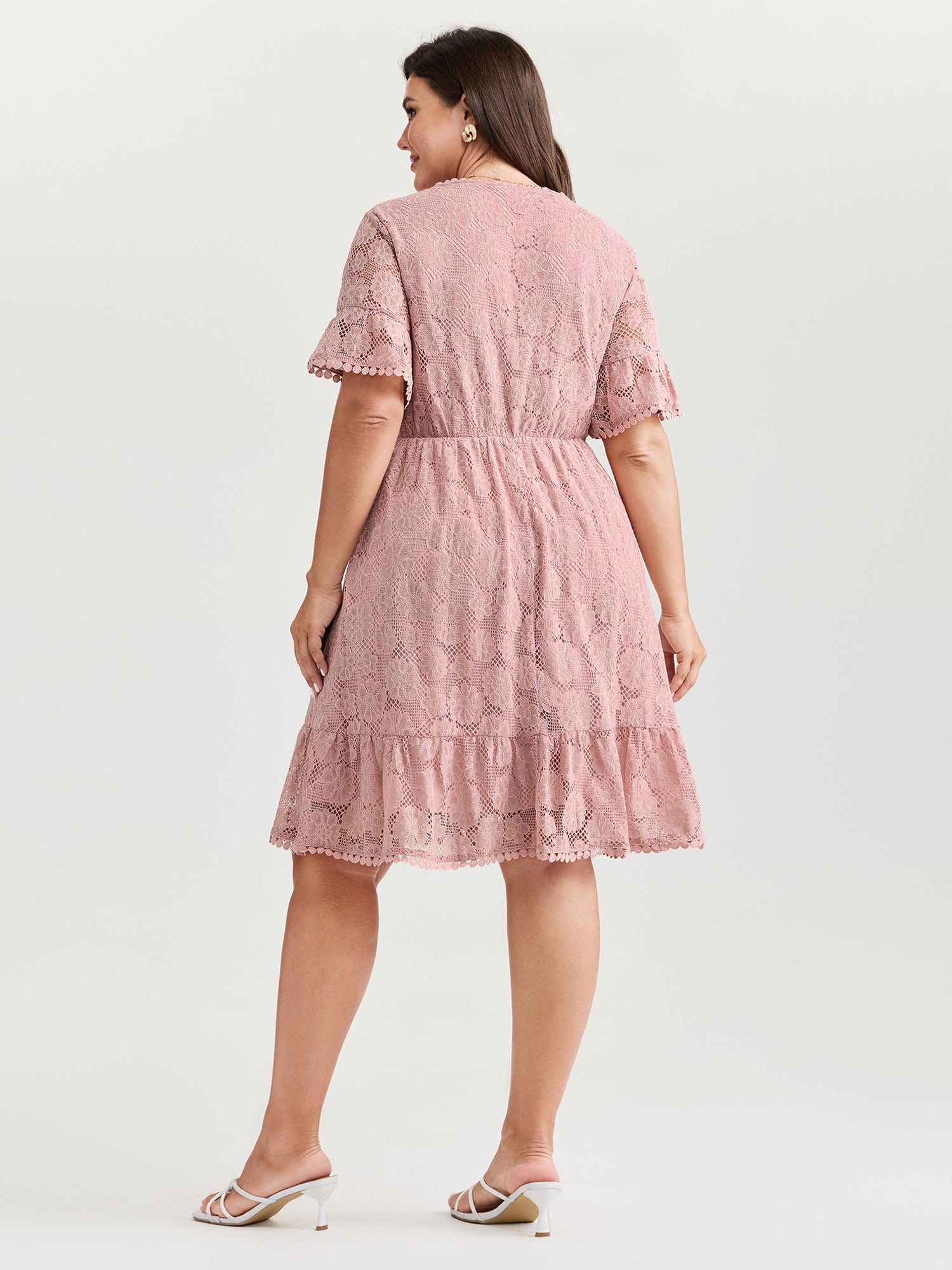 Lace Surplice Neckline Ruffled Hem Mini Dress
