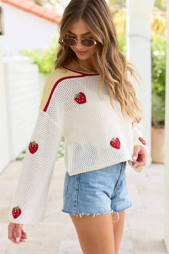 Madi Ivory Strawberry Crewneck Sweater