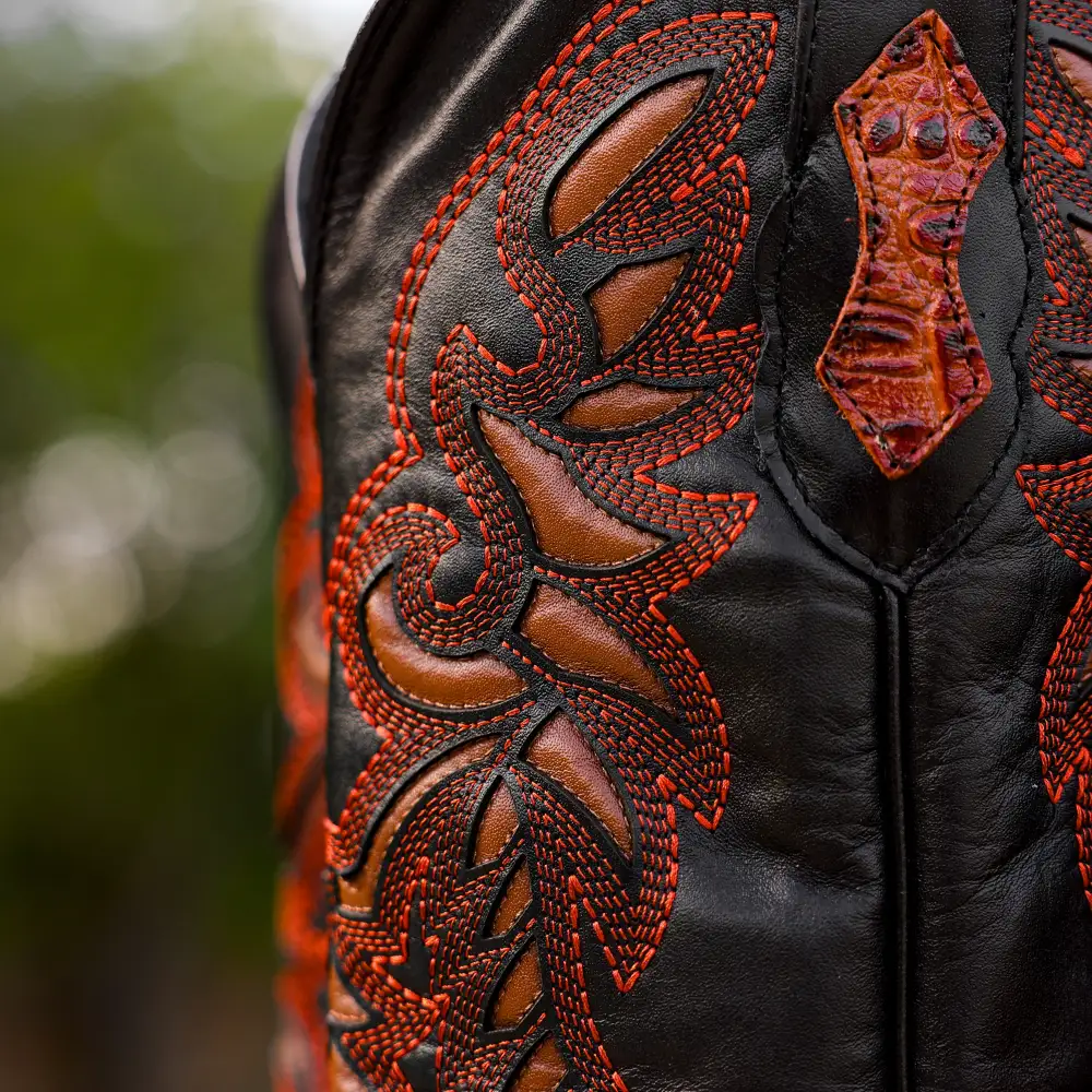 Cognac Caiman Belly Leather Boots - Square Toe