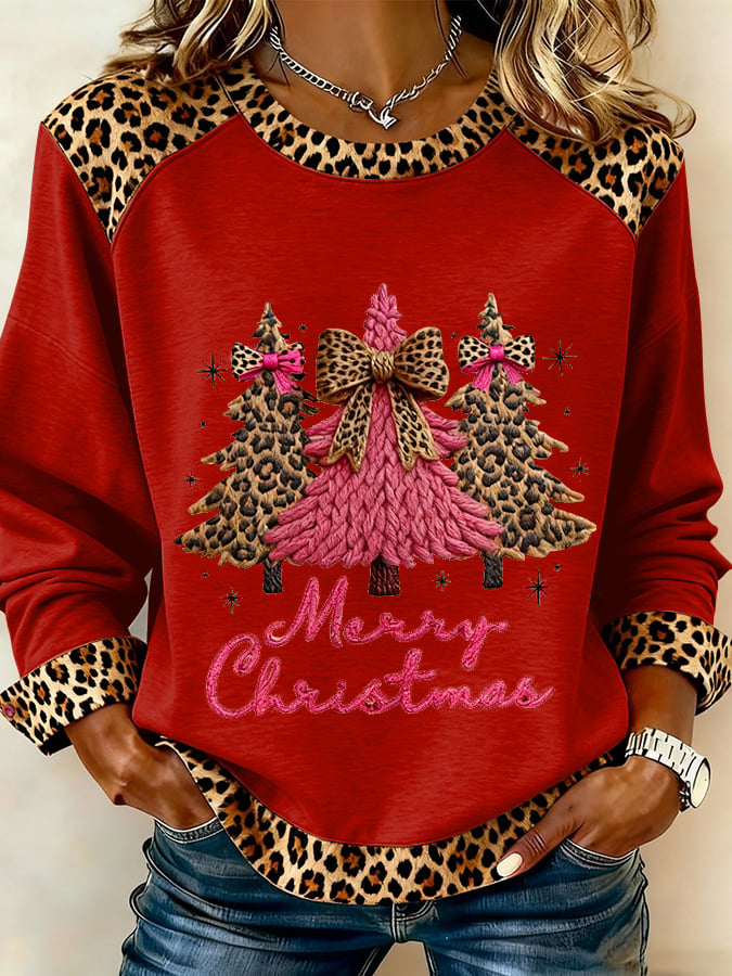 Women's Retro Christmas Season Artistic Pattern Patchwork Casual Sweatshirt