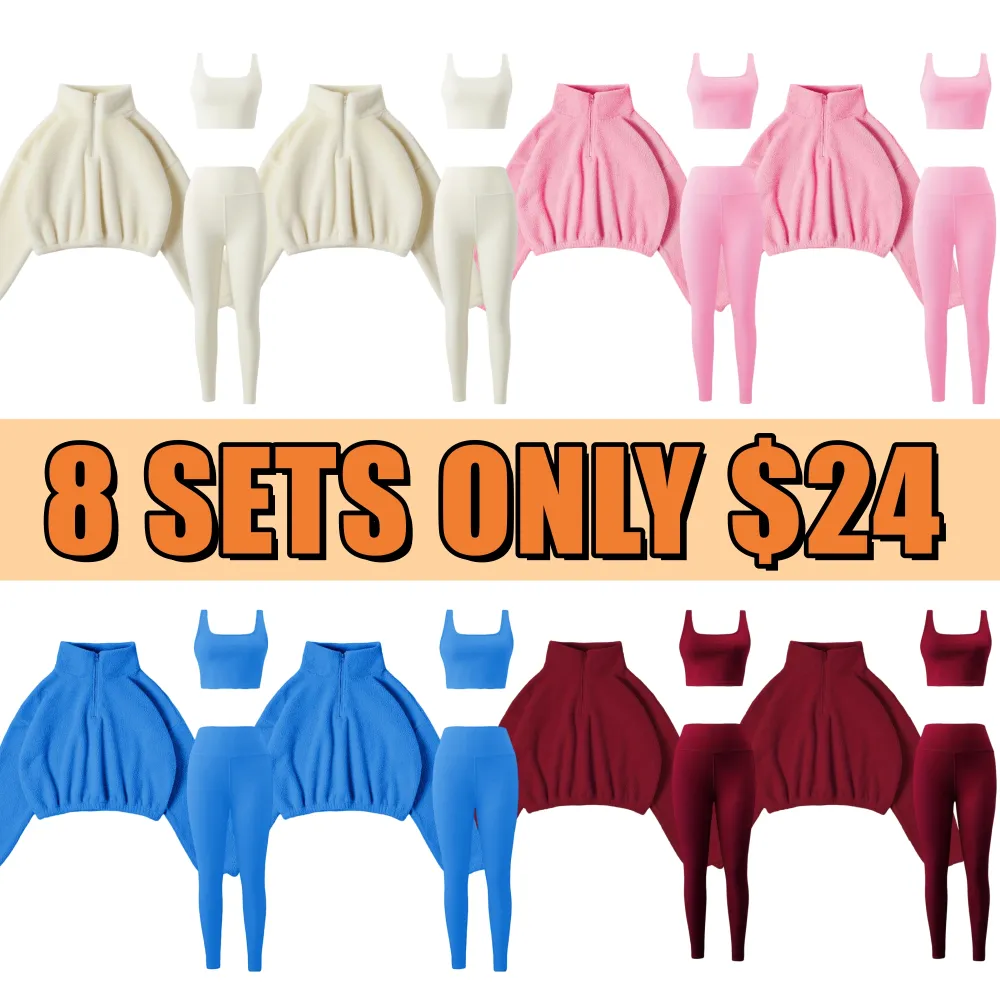 Women's 3-Piece Workout Set (Half-Zip Top, Bra, Yoga Pants)