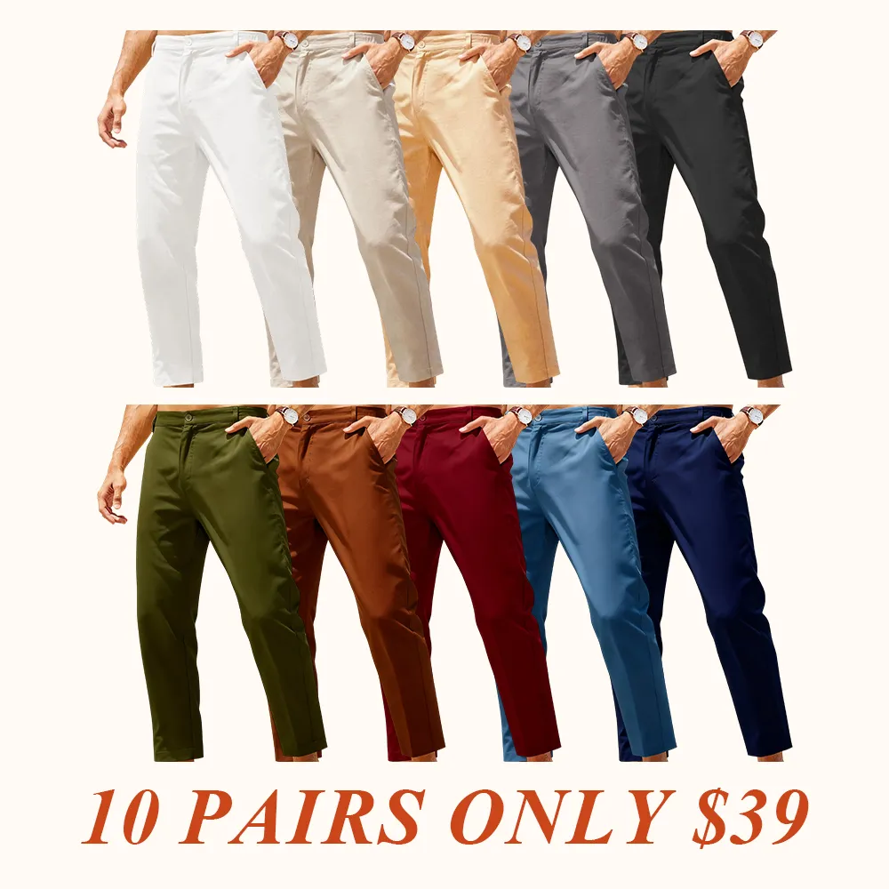 Men's Cotton Linen Pants Elastic Waist Lightweight Casual Pants Slim Fit Yoga Beach Pants