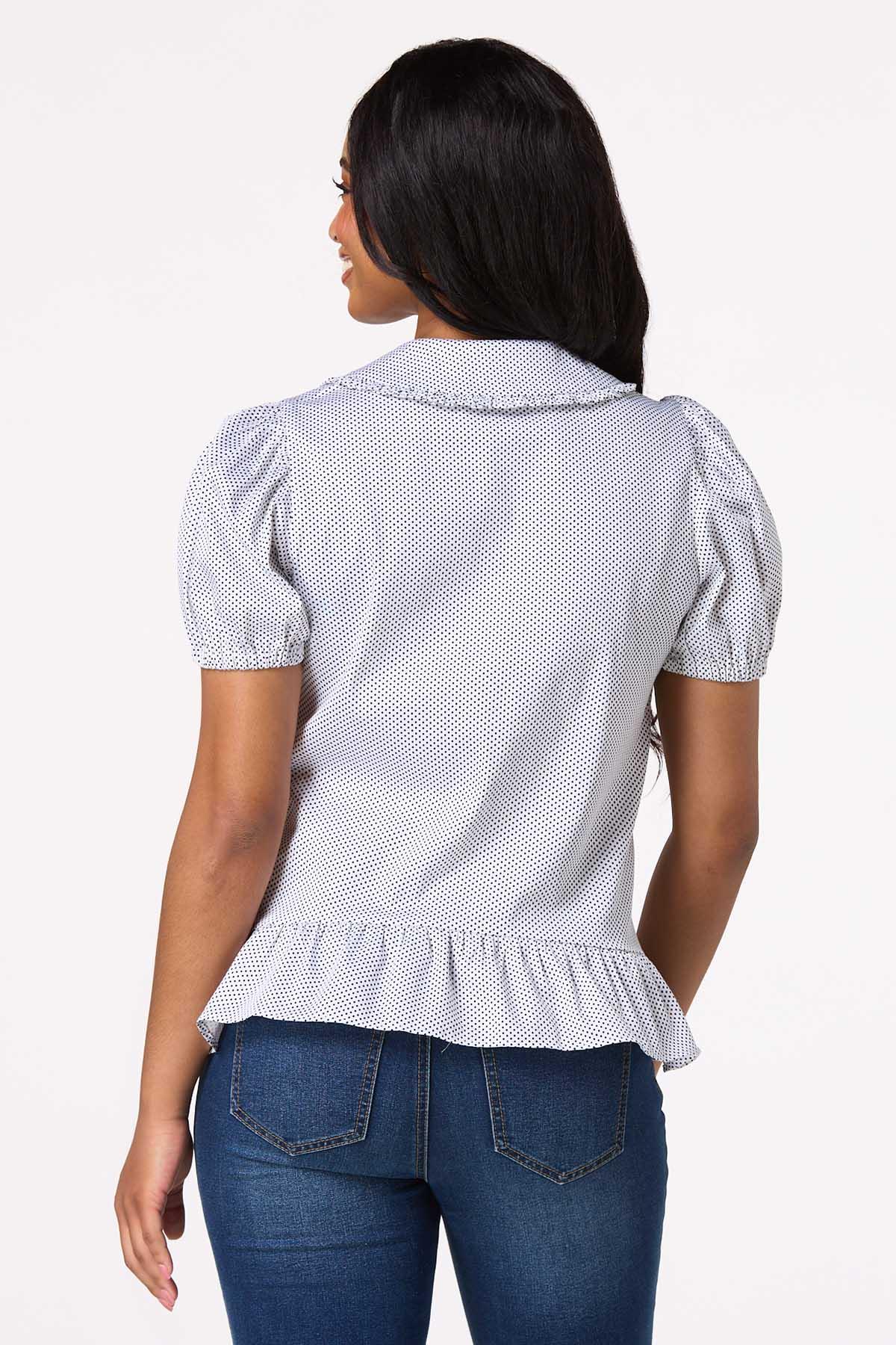 Dotted Ruffled Collar Top