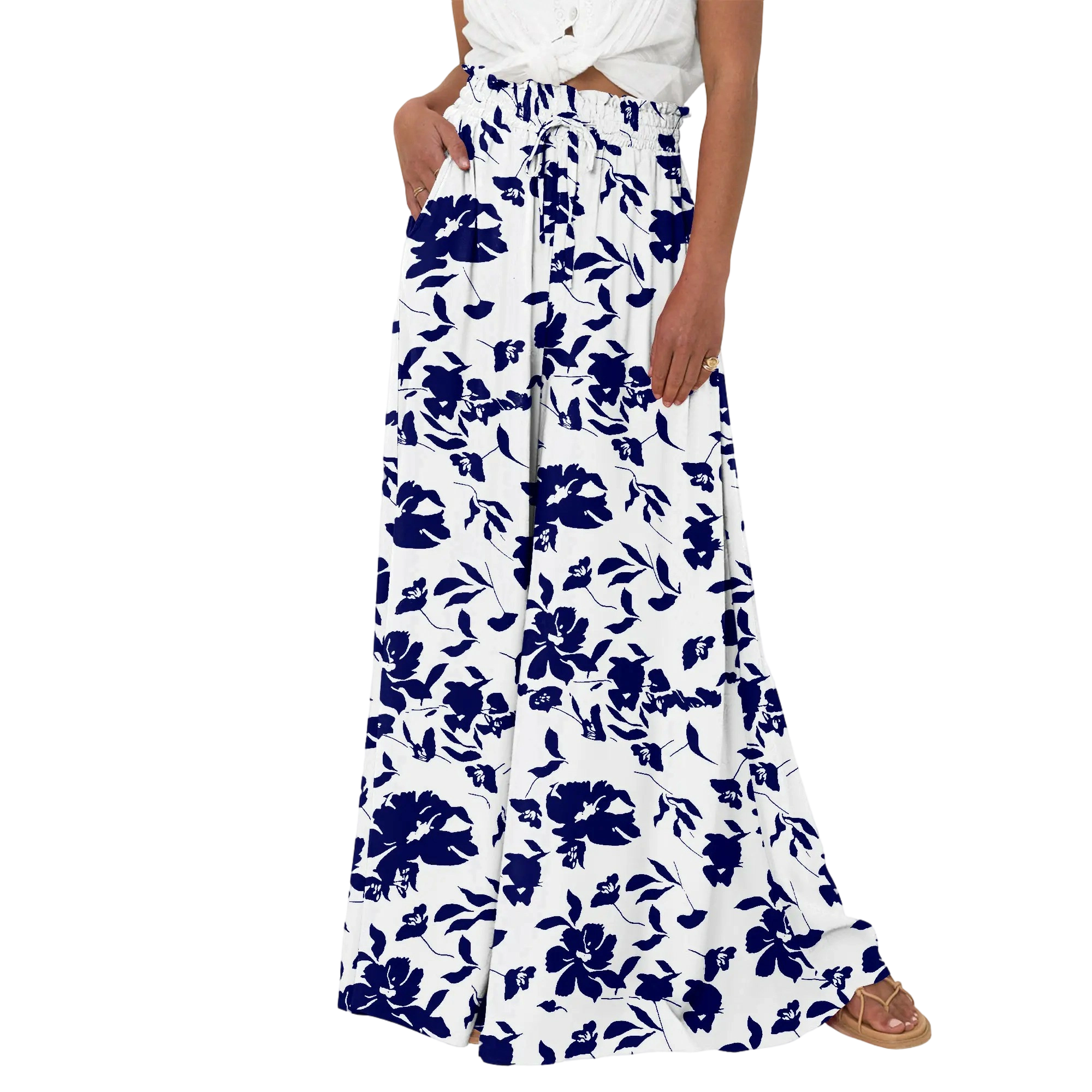 Women’s High-Waisted Wide Leg Palazzo Pants – Summer Casual Lounge & Beach Trousers with Pockets