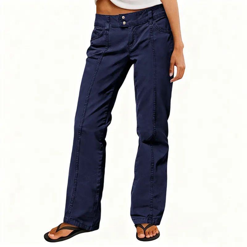 Mid Rise Straight Leg Pants women’s clothes Stretchy Fabric