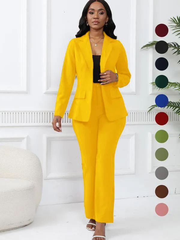 Women's elegant business solid color long-sleeved two-piece suit