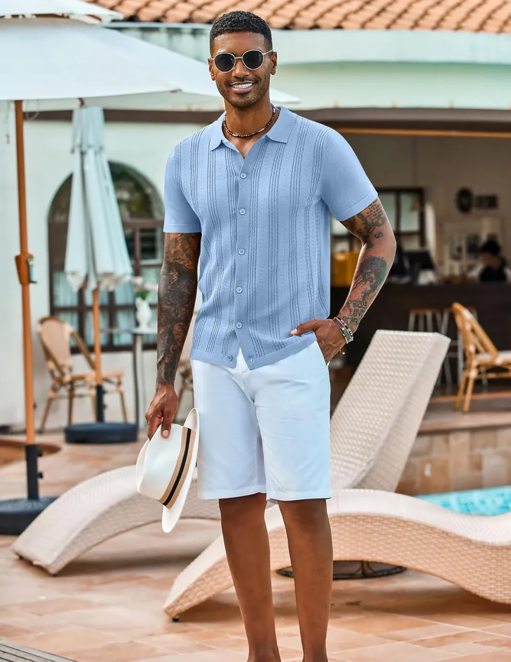 Men's Knit Shirts Short Sleeve Casual Button Down Polo Shirt Summer Beach Vacation Shirts Outfit Top