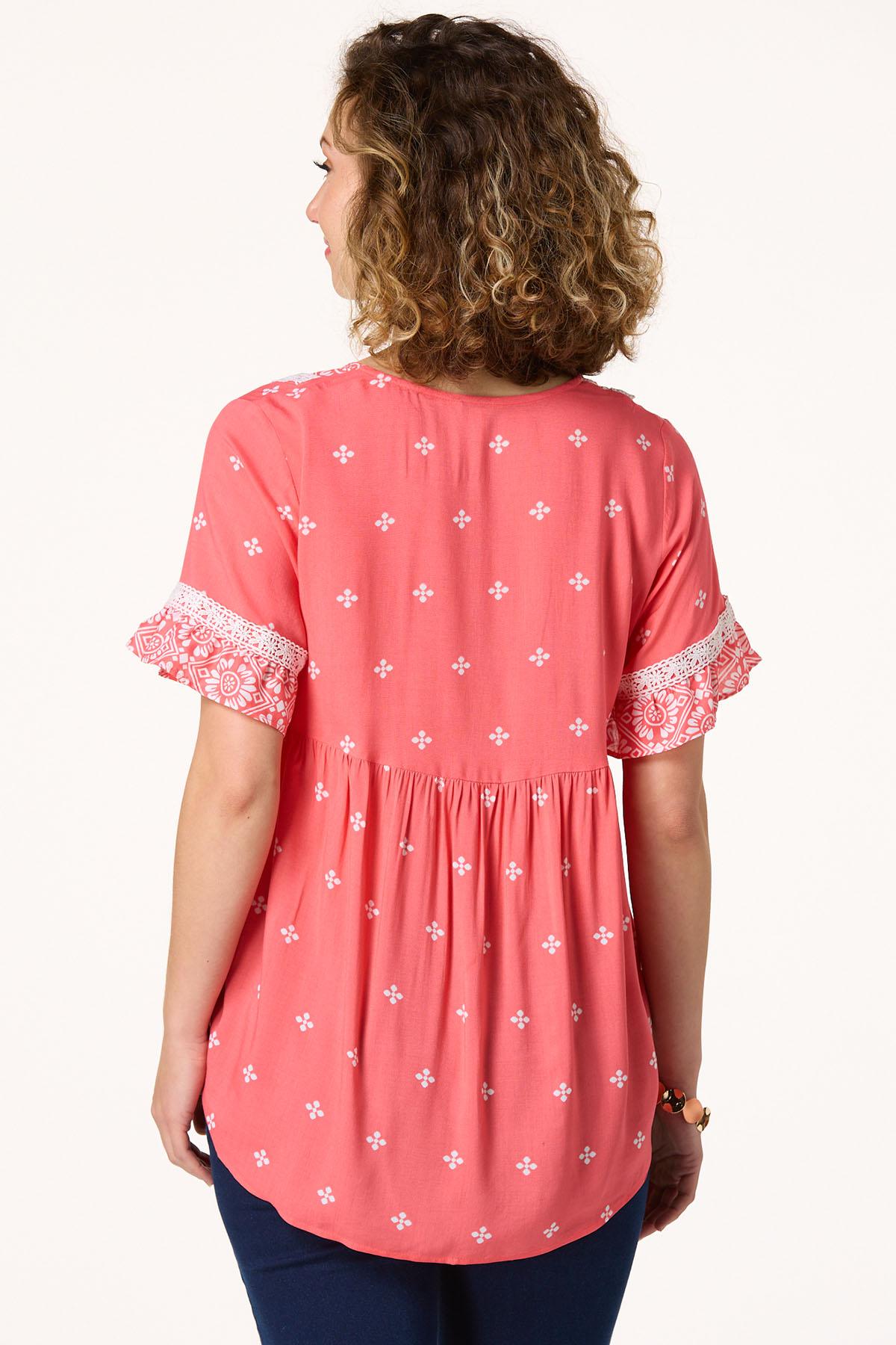 Ruffle Sleeve Crochet Trim Top