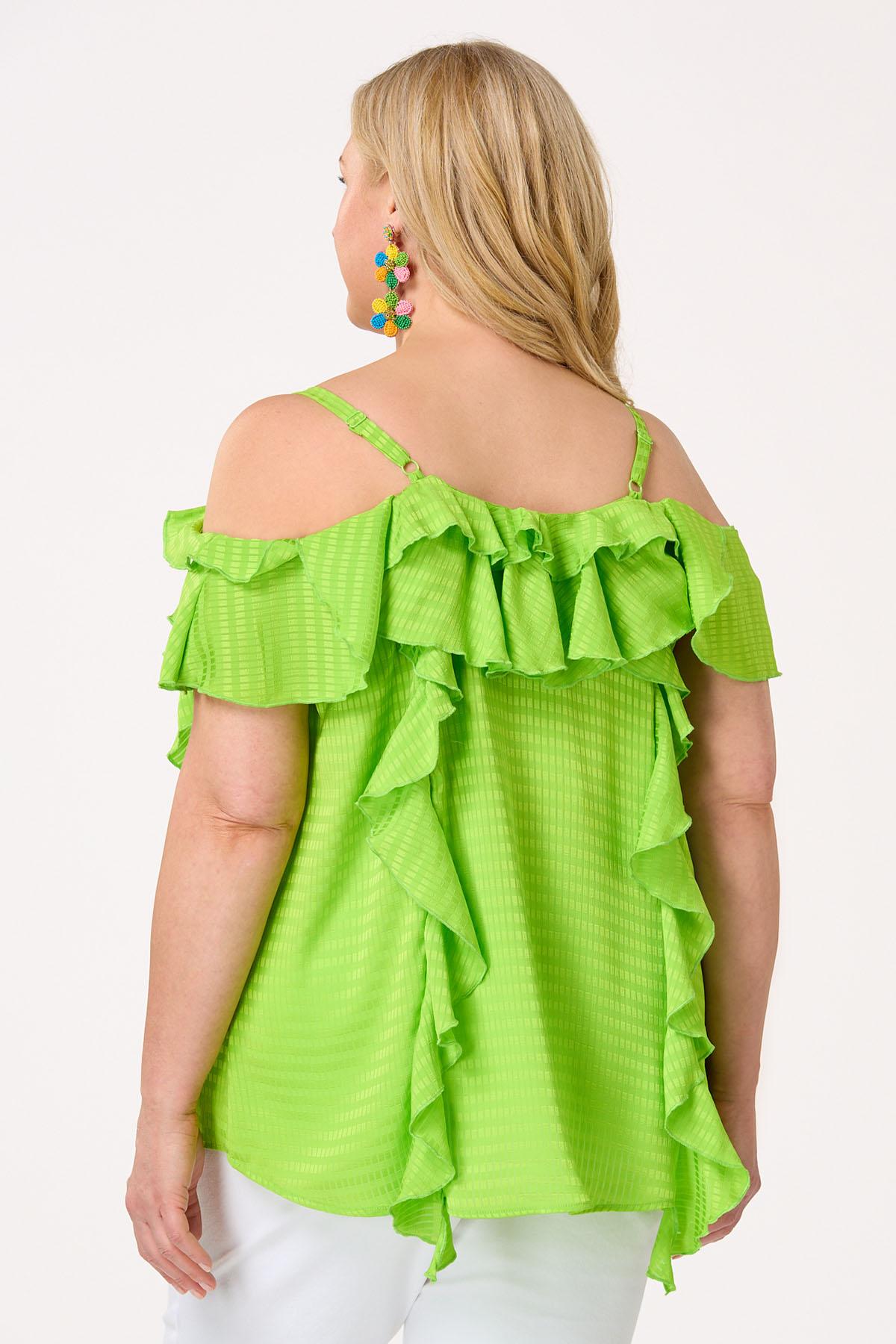 Plus Size Lime Ruffled Check Tank