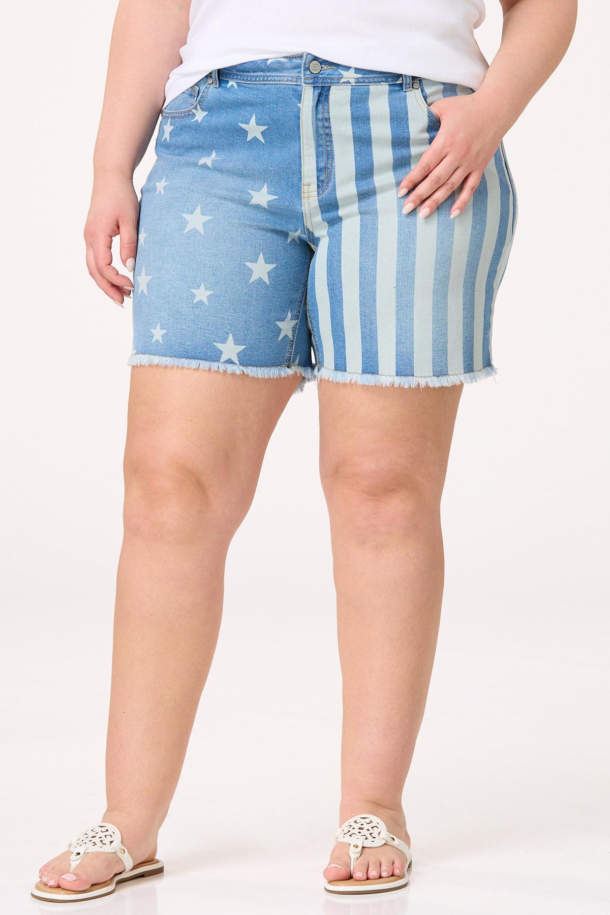 Plus Size Stars And Stripes Denim Shorts