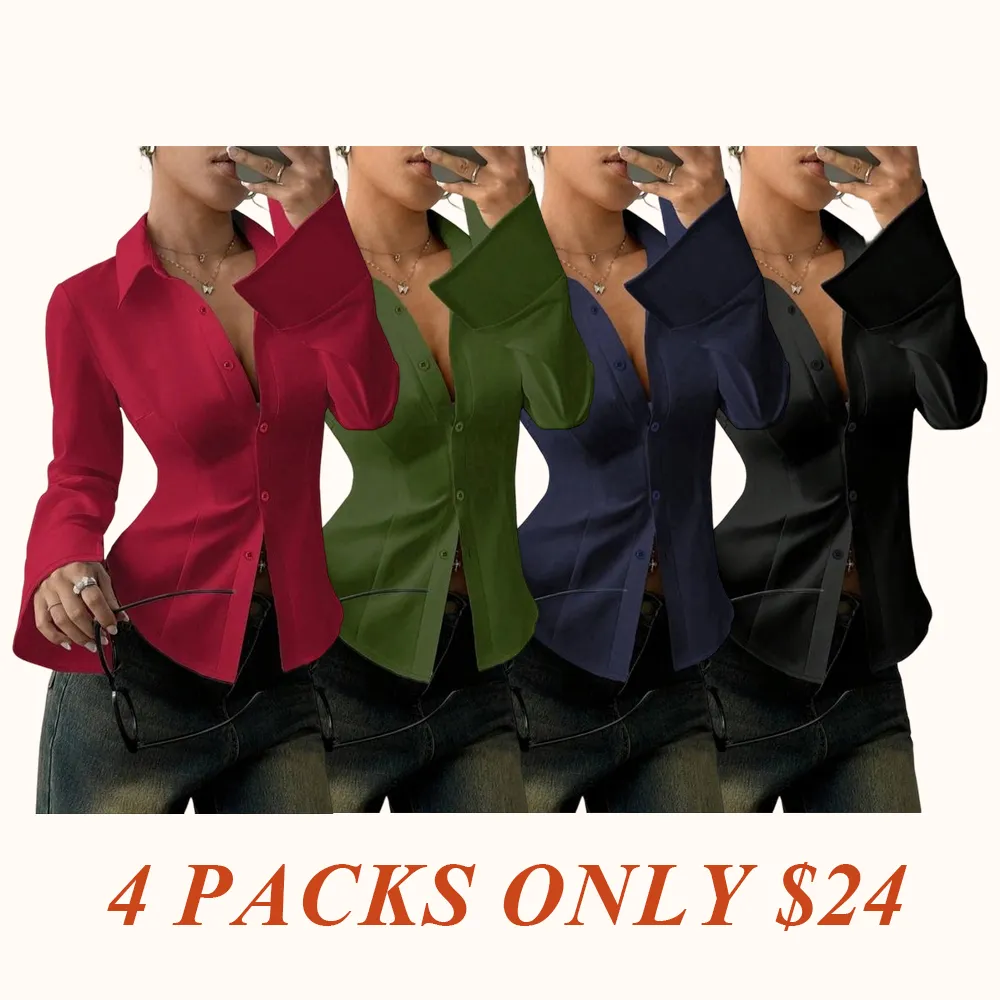 Women's slim-fit button-down long-sleeved casual shirt