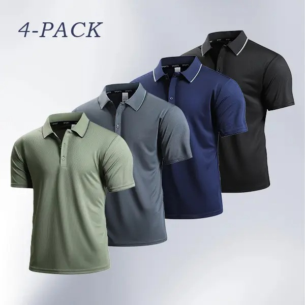 Men's 4-Pack Classic Polos - Color-Block Trim, Soft Comfort Fabric, Perfect for Business Casual & Weekend Wear