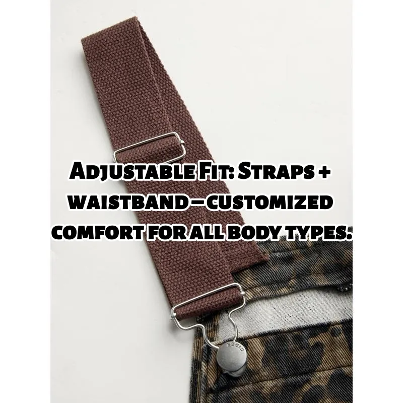 Women's Leopard Buckle Oversized Denim Wide Leg Jumpsuit