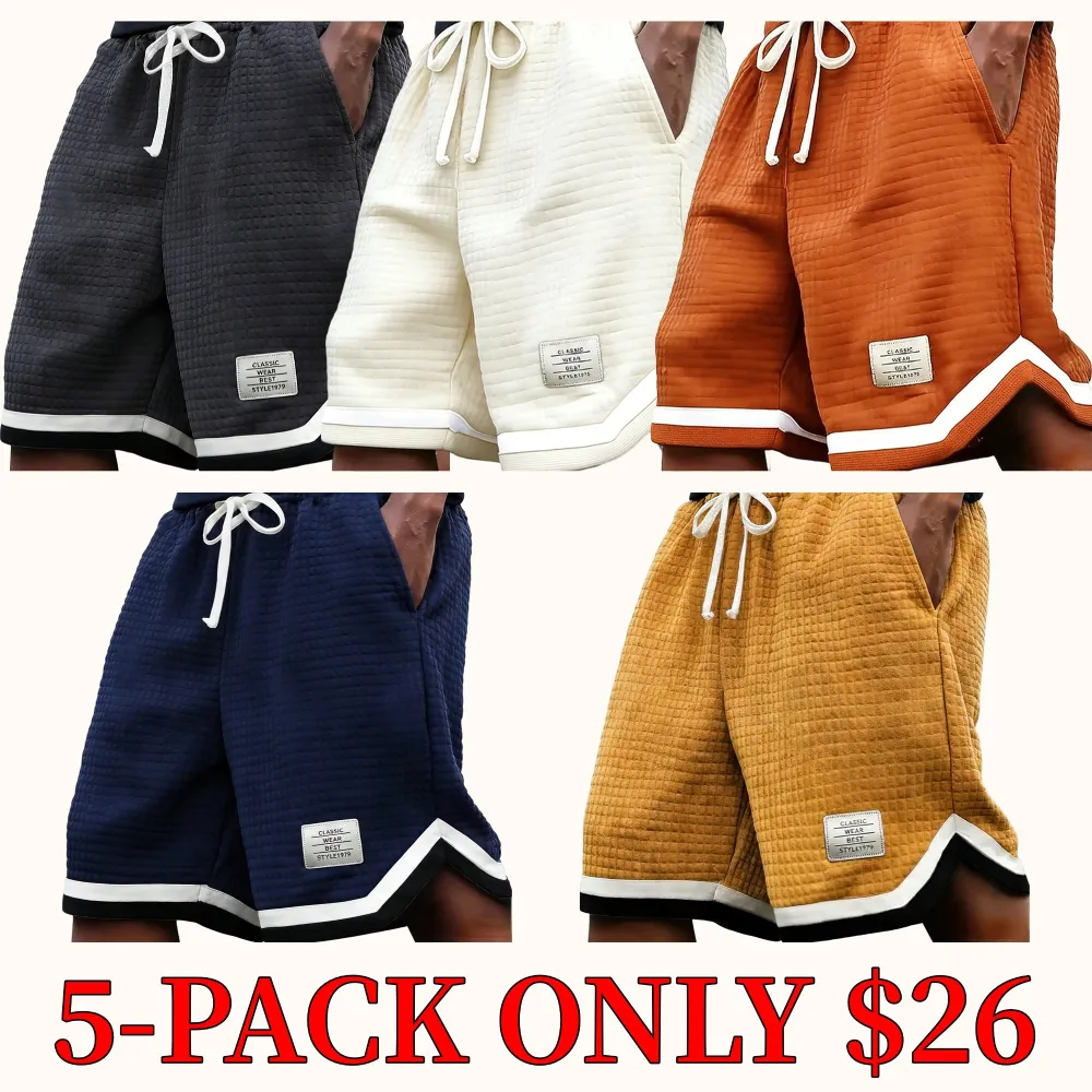 Plus Size Men's Waffle Knit Shorts - Elastic Drawstring Waist Casual Summer Shorts