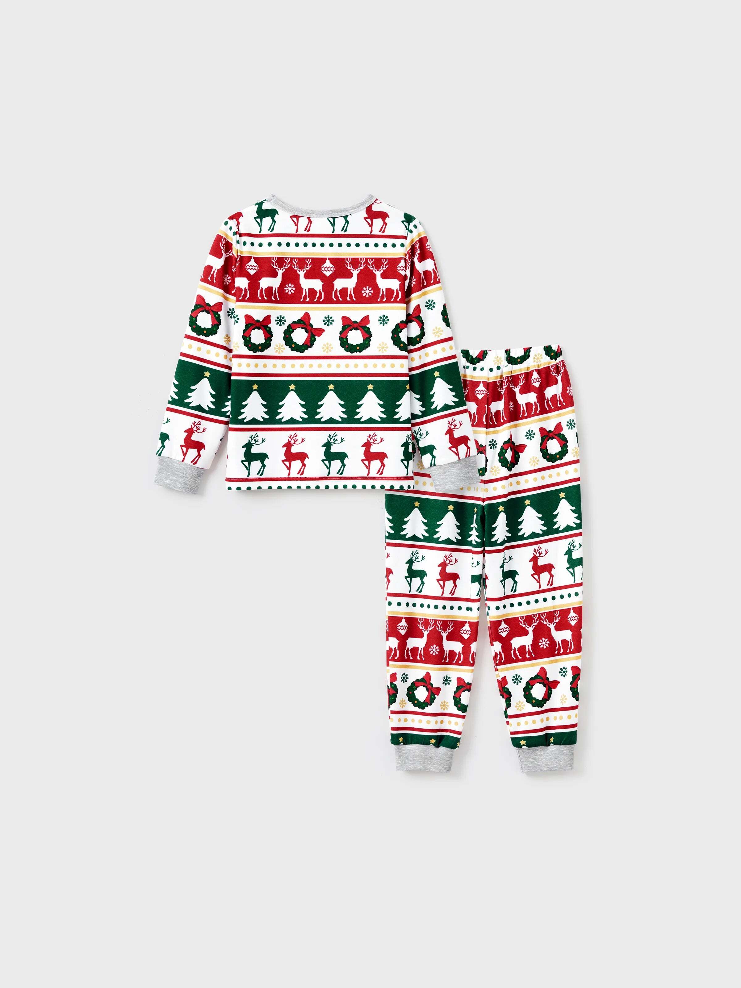 Christmas Pajamas Family Matching Allover Reindeer/Xmas Tree Pattern PJs Sets with Christmas Socks ColorBlock