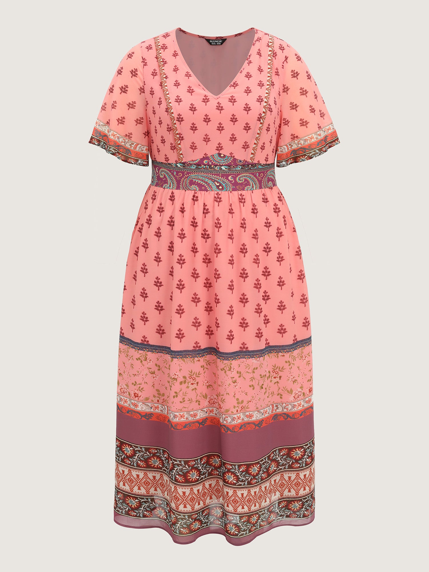 Colorful Floral Paisley Print V-Neck Maxi Dress