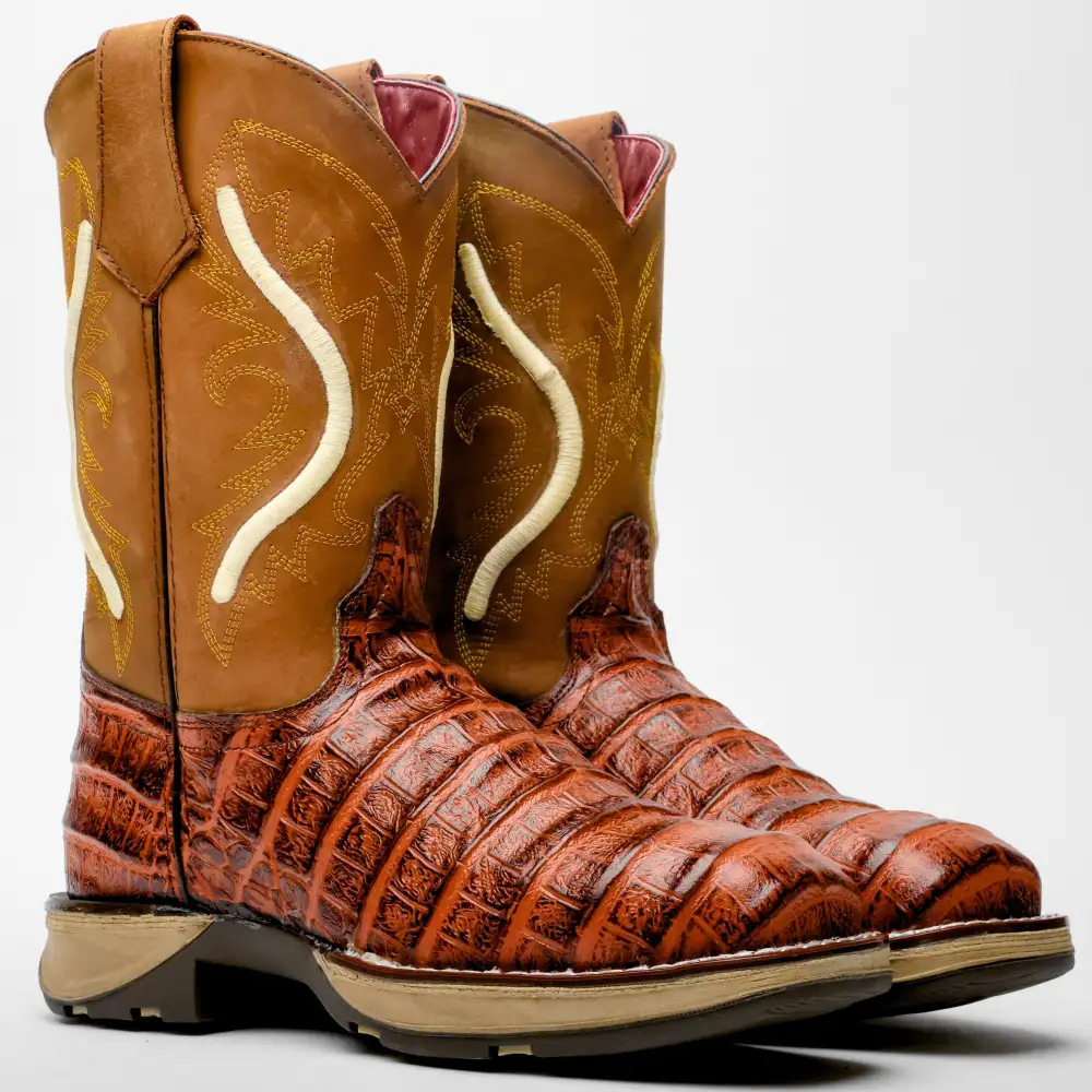 Cognac Caiman Belly Leather Boots With 3D Lightweight Sole - Composite Toe
