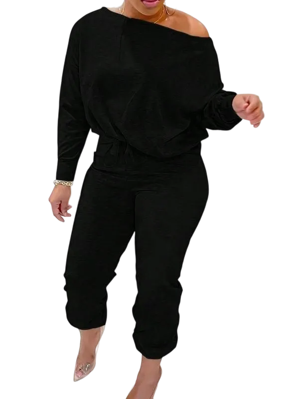 Women's casual one-shoulder two-piece set