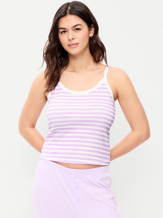 Pointelle Cami Tank Top White/Purple Stripe