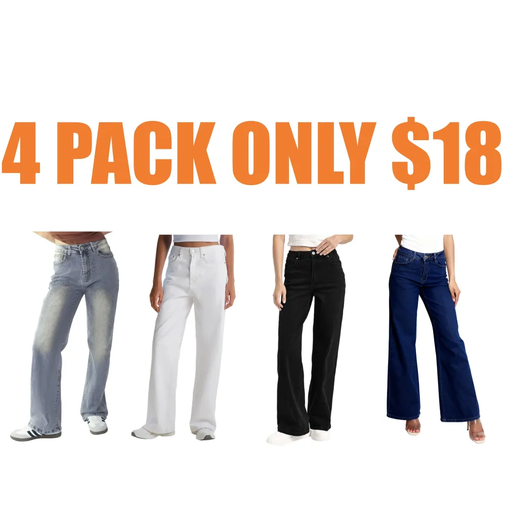 Casual Mid-Rise Denim Multi-Pocket Wide Leg Jeans