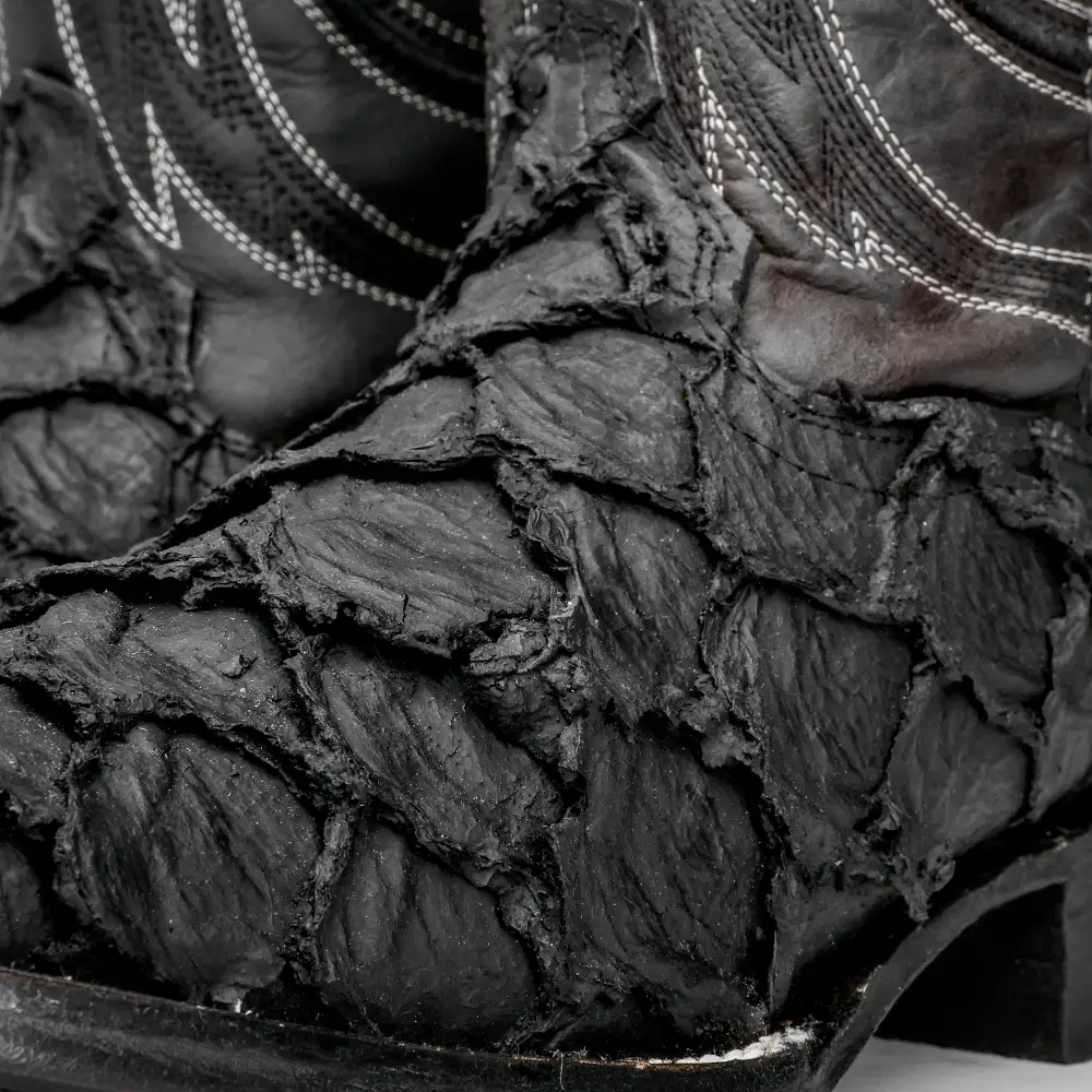 Matte Black Jumbo Pirarucu Leather Boots - Square Toe