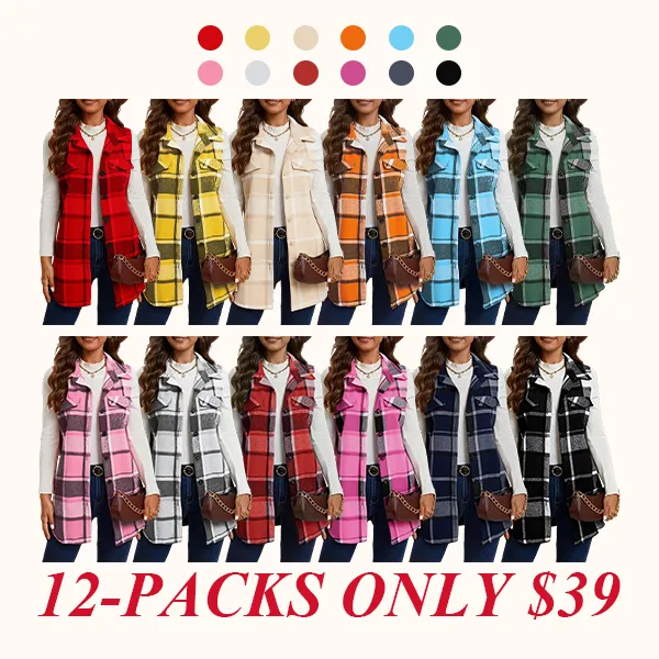 Women's Plaid Print Button Front Vest Coat