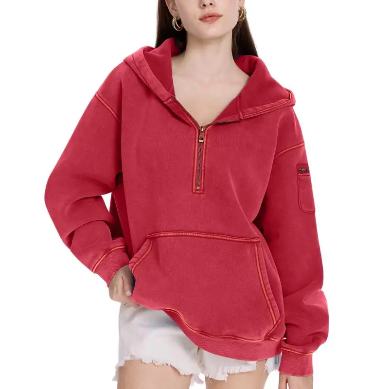 Retro fleece half-zip unisex hoodie