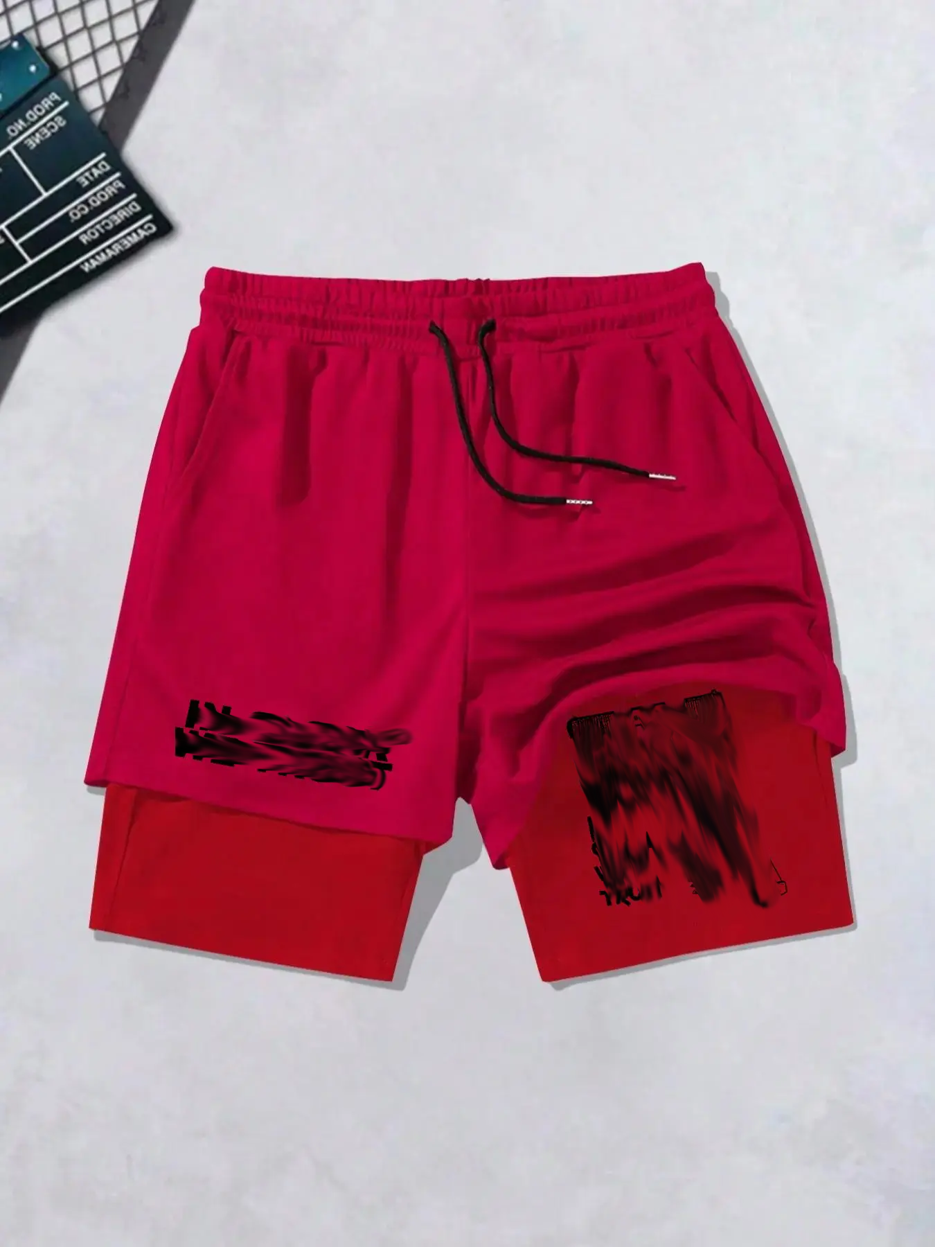 Men's Regular Fit Letter & Gun Print 2 in 1 Drawstring Waist Shorts, Casual Pocket Track Shorts for Summer