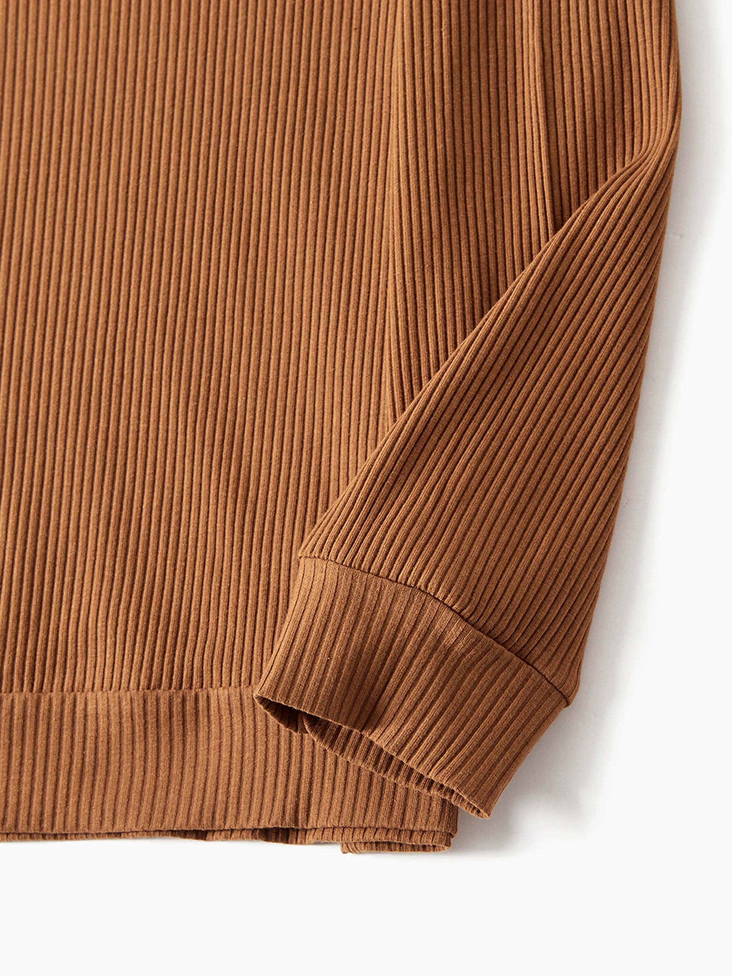 Family Matching Coffee Ribbed Spliced Plaid Belted Dresses and Long-sleeve Colorblock Tops Set Coffee