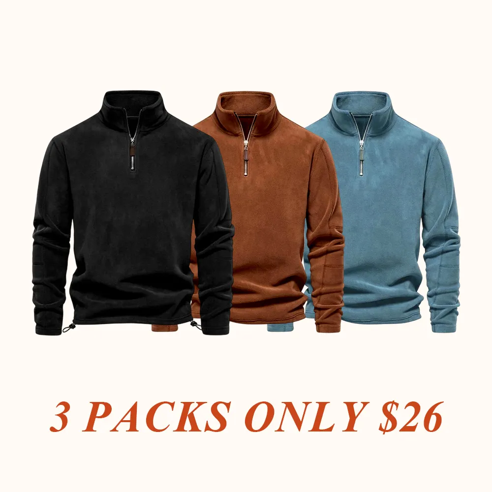 Men's Solid Half Zip Funnel Neck Polar Fleece Sweatshirt