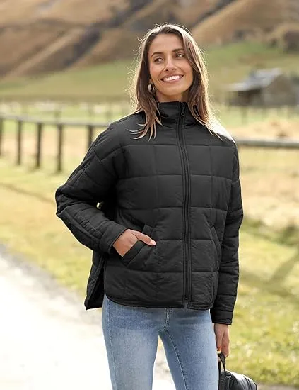 Womens Quilted Puffer Jackets Lightweight Zipper Short Padded Coat With Pockets