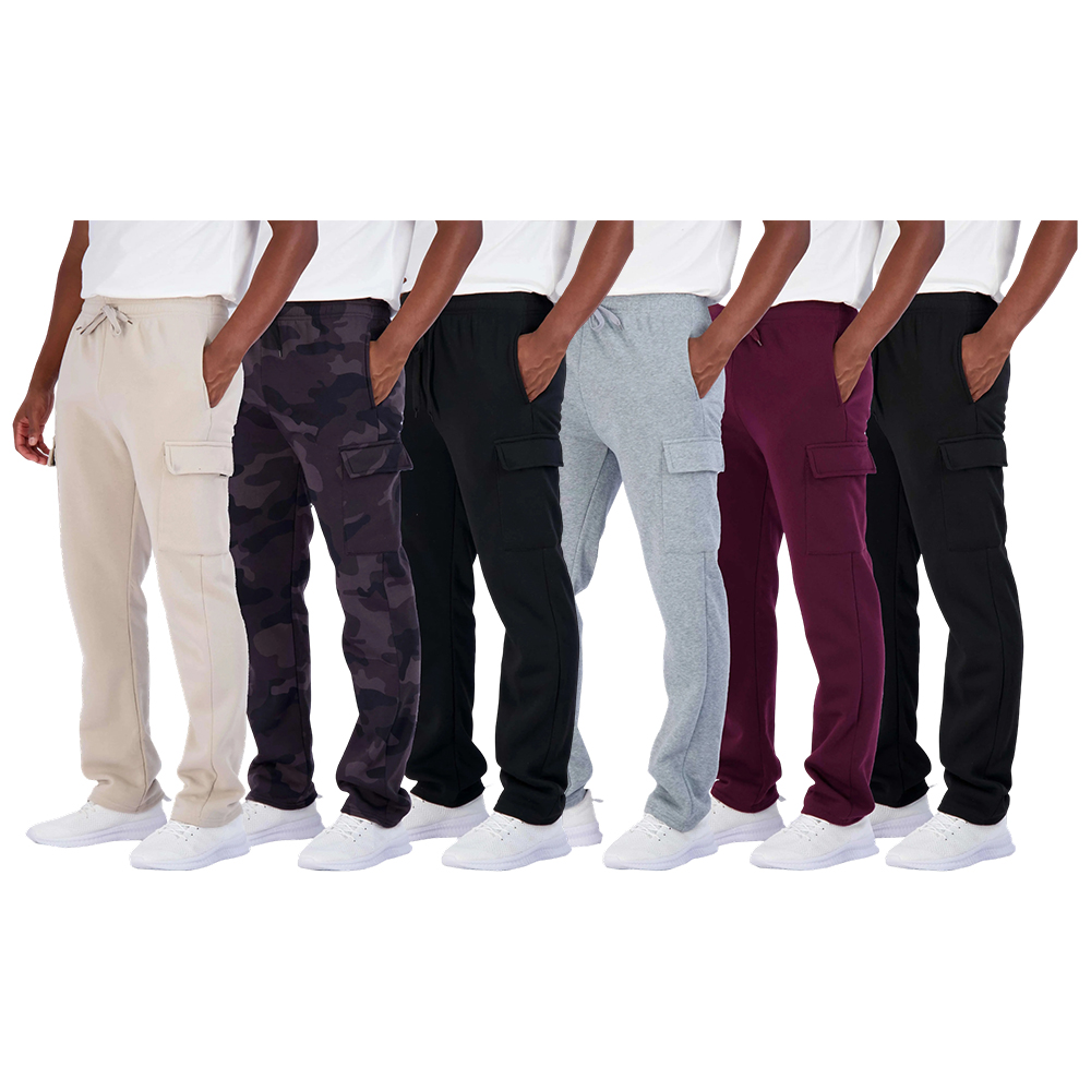 6 Pack: Men's Tech Fleece Open Bottom Cargo Sweatpants with Pockets (SIZE:XS-6XL)