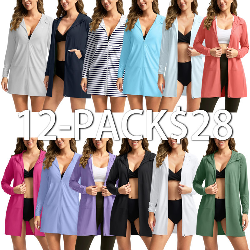 Women's UPF 50+ Crochet Bikini Cover Up Hoodie – Long SPF Beach Jacket