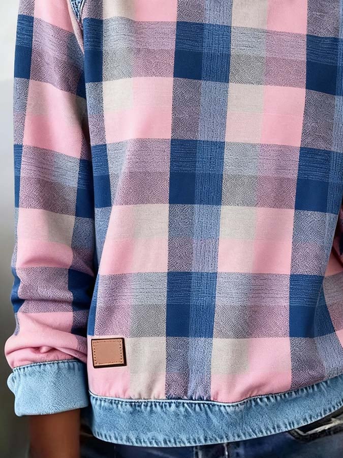 Women'S Casual Loose Contrast Color Stitching Top