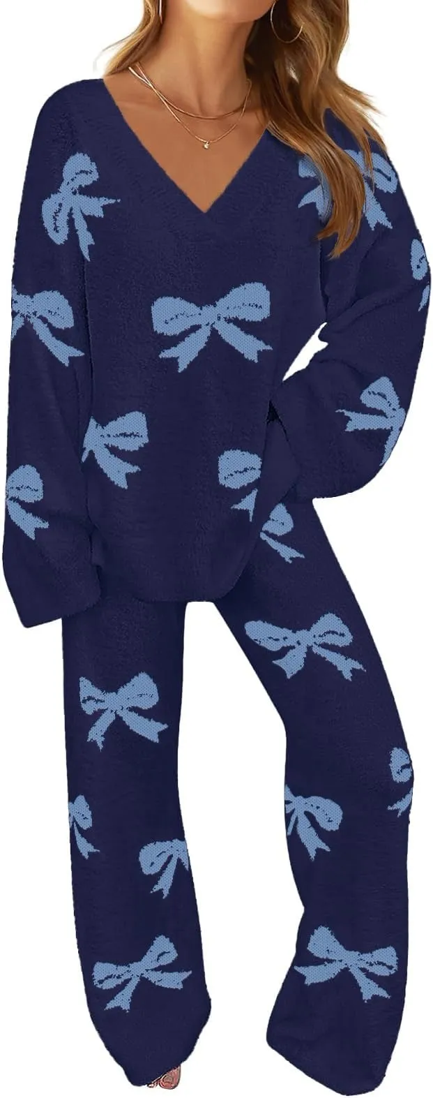 Women's Lounge Sets 2025 Fall Fashion 2 Piece Outfits Sweater Pajama Set