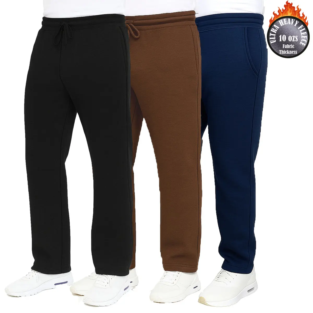 3-Pack Men's Classic Heavyweight Fleece Sweatpants with Open Bottom