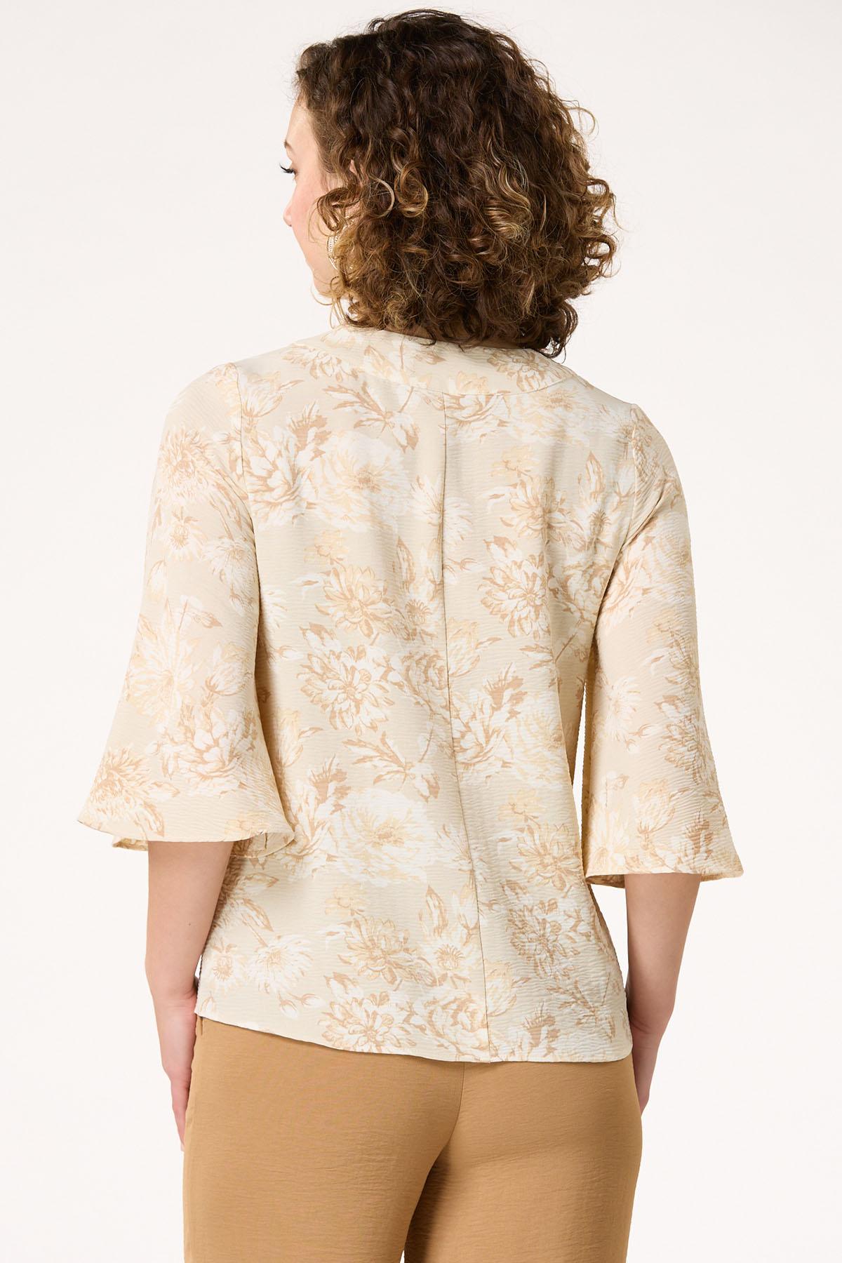 Natural Floral Tie Front Top