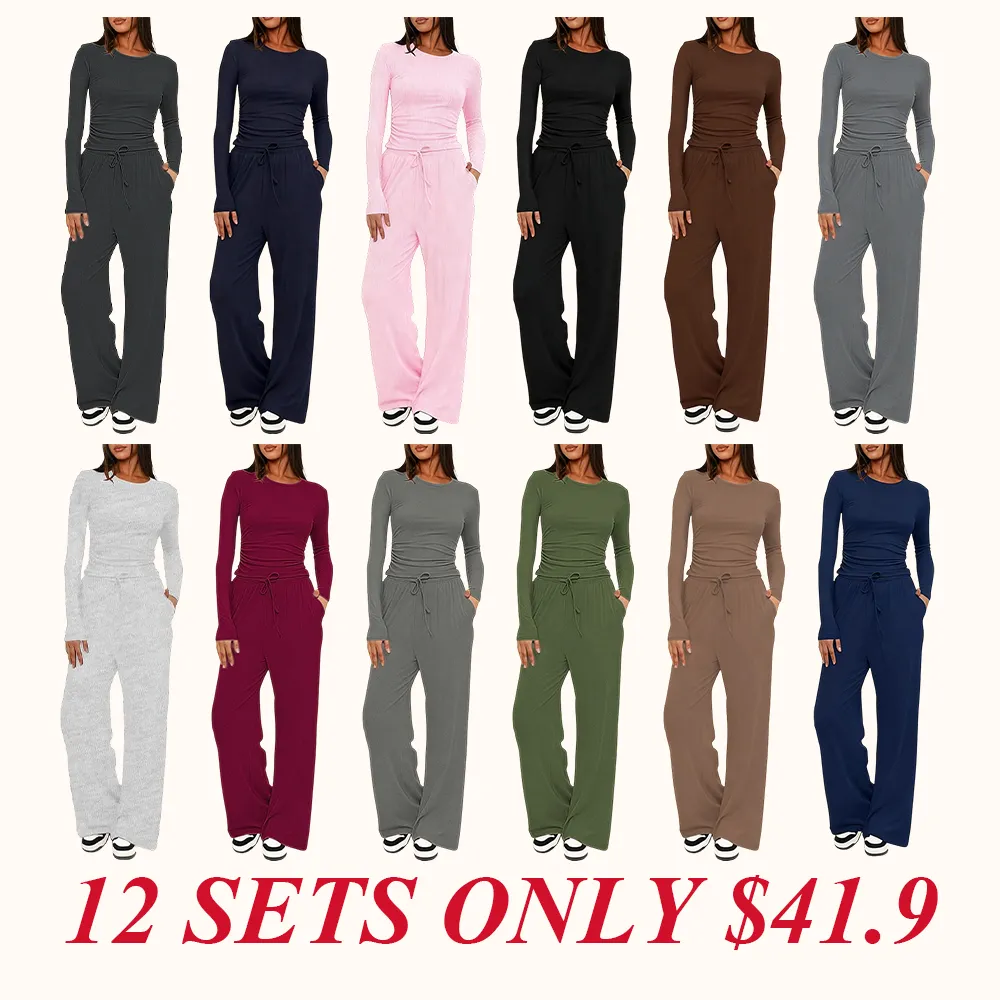 Women's Solid Ruched Drawstring Loungewear Set